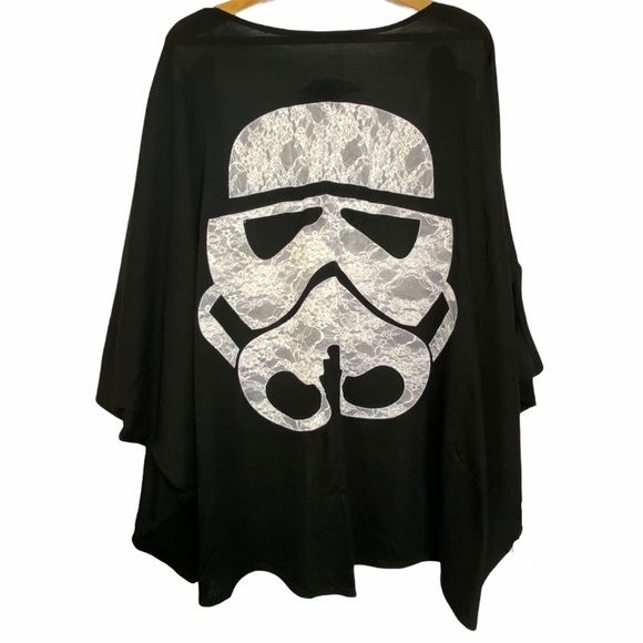 Star Wars Sweaters - Star Wars White Lace Storm Trooper Black Knit Dolman Cardigan S/M Small Medium